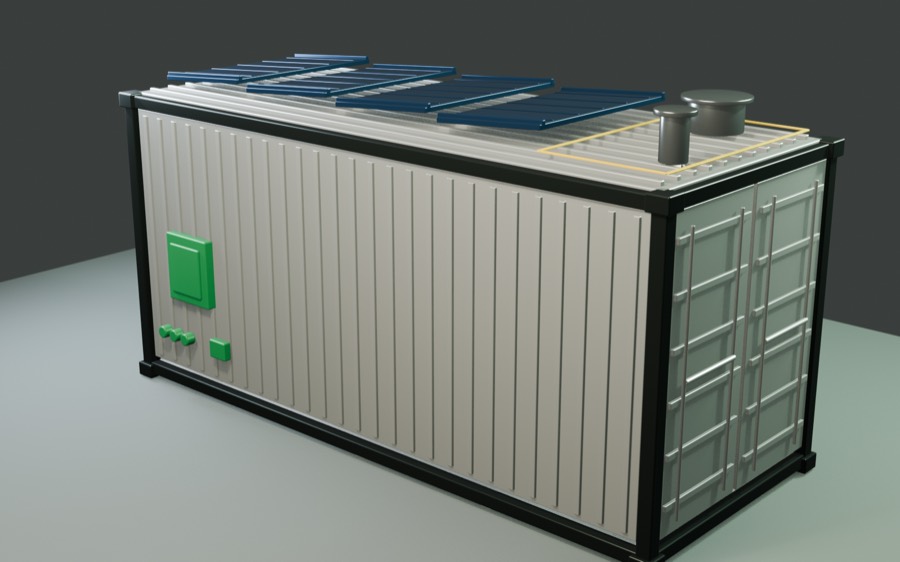 Kontener 20 ft High Cube z panelami PV i przyłączami zewnętrznymi